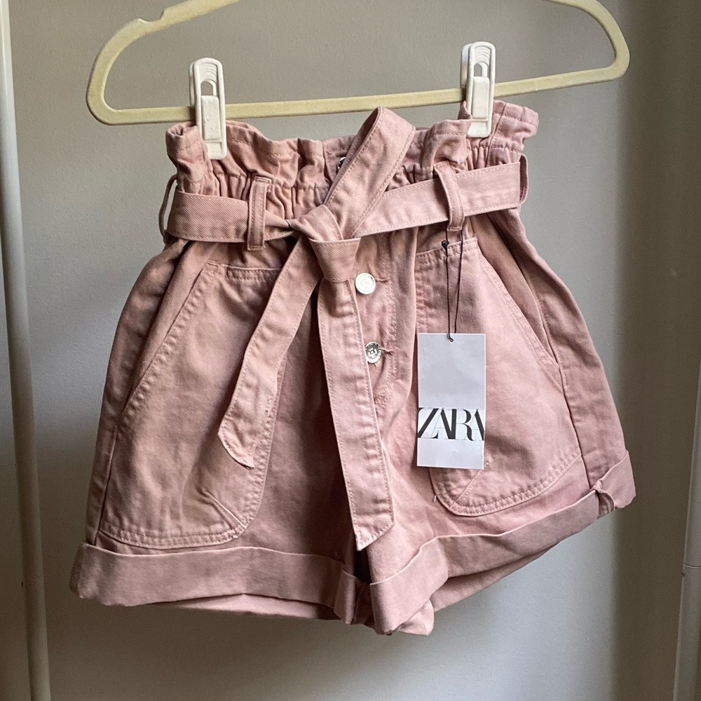 Zara pink paper bag shorts NWT